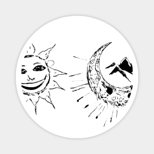 Crazy Smiling Sun and Moon Mountains Magnet